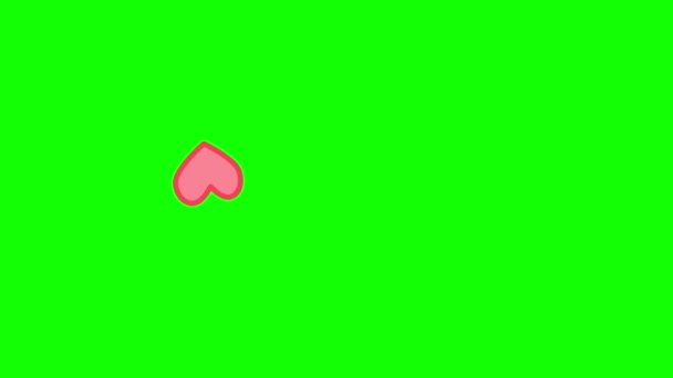 Animation verticale Icône rouge tombe sur un fond vert Chroma Key. Aime compter le cœur pour les réseaux sociaux 1 like — Video