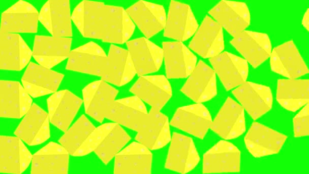 노란색떨어지는 치즈 조각의 수직 애니메이션. 녹색 배경 크롬 — 비디오