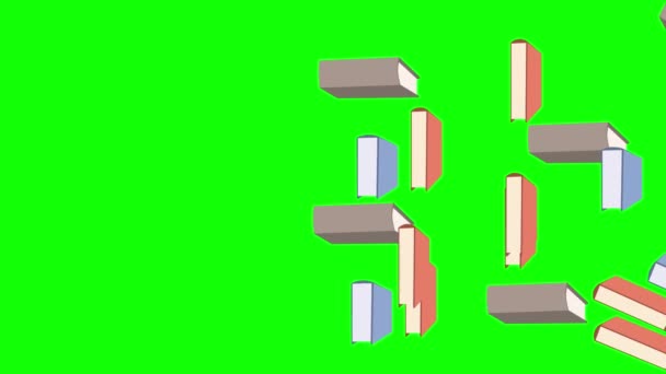 Vertikal 2D animering av fallande böcker på en grön skärm chroma nyckel — Stockvideo