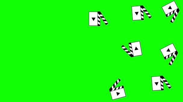 2D Vertical Animation Film Production Clapperboard Falls Isolated on Green Screen Chroma Key — Stock Video