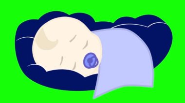 Yeşil ekran krom anahtarı üzerinde mavi renkli uyuyan bebek animasyonu