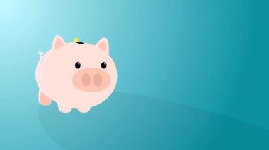 Domuz kumbarasının 2d animasyonu, içinde dans ve düşen bozuk paralar