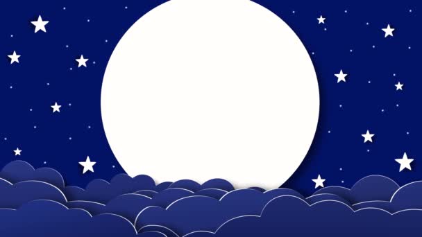 Animated beautiful night background, moon, stars and clouds. copy space — Stock Video