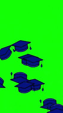2D dikey animasyon, mezuniyet şapkalarını krom anahtarın yeşil ekranına fırlatıyor. mezuniyet kutlaması