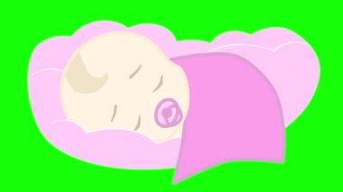 Yeşil ekran krom anahtarı üzerinde pembe renkli uyuyan bir kızın 2d animasyonu