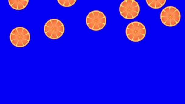 2d πτώση πορτοκαλί στο κλειδί chroma. Τεμαχισμένα φρούτα — Αρχείο Βίντεο