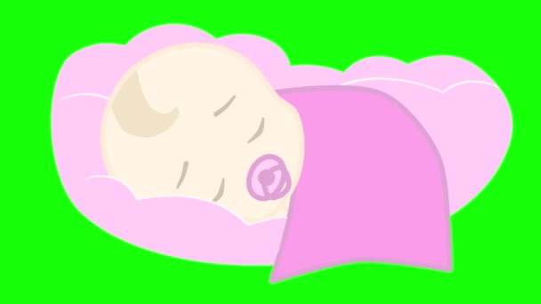 Animación 2d de una niña dormida en colores rosados en una tecla croma de pantalla verde — Vídeos de Stock