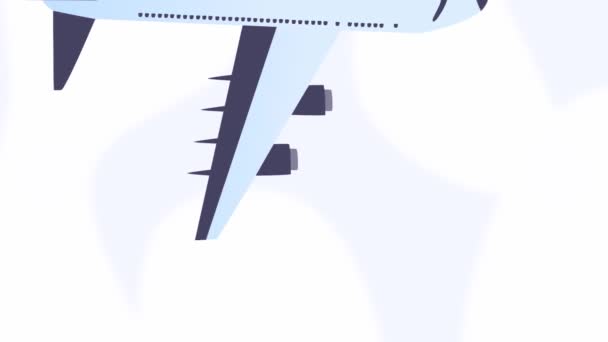 L'animazione grafica ad anello verticale di un aeroplano sorvola un astratto sfondo blu con nuvole. Concetto di viaggio con spazio copia — Video Stock