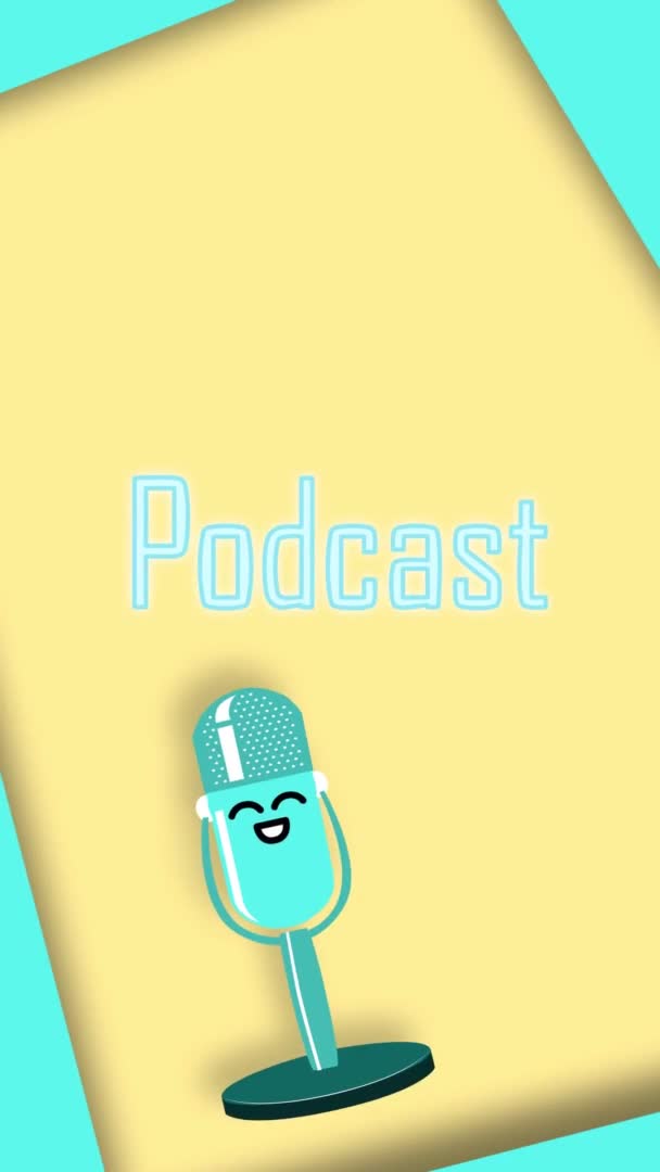Vertikale Animation eines farbigen Mikrofons. Podcasting, Medien- und Gesangskonzept. Leuchtend gelber Hintergrund. Kopierraum — Stockvideo