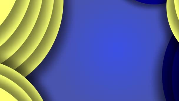 蓝色背景重叠阴影下蓝色和黄色3D圆环的垂直循环动画，复制空间 — 图库视频影像