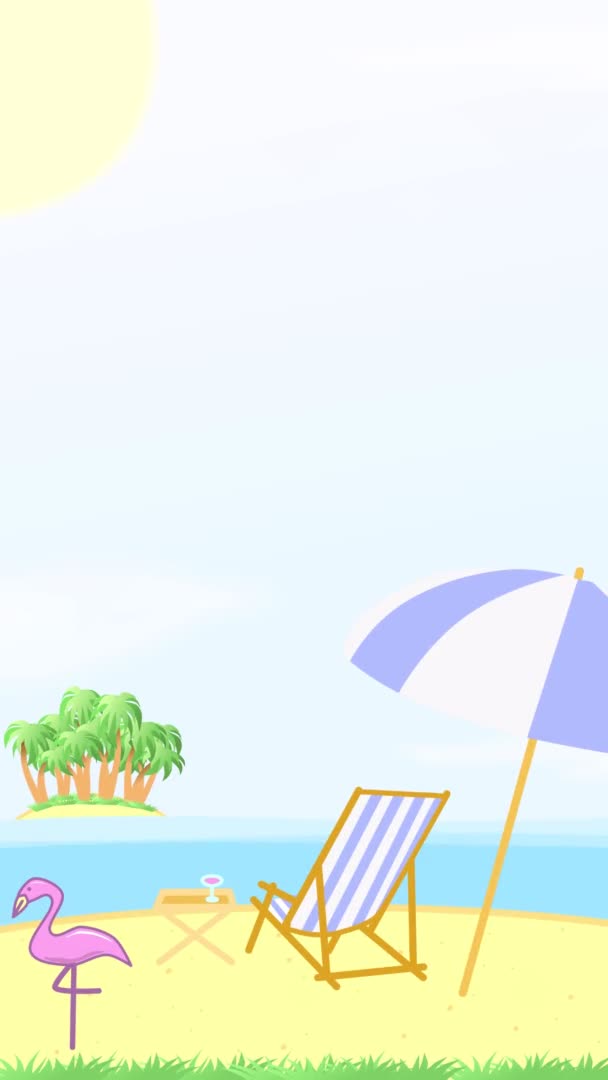 Verticale lus animatie van een strand op een tropisch eiland met een lege plek voor tekst, zomer zee vakantie concept. Kopieerruimte — Stockvideo