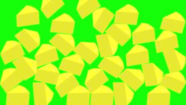 Animación vertical de rodajas de queso amarillo. cromakey fondo verde — Vídeos de Stock