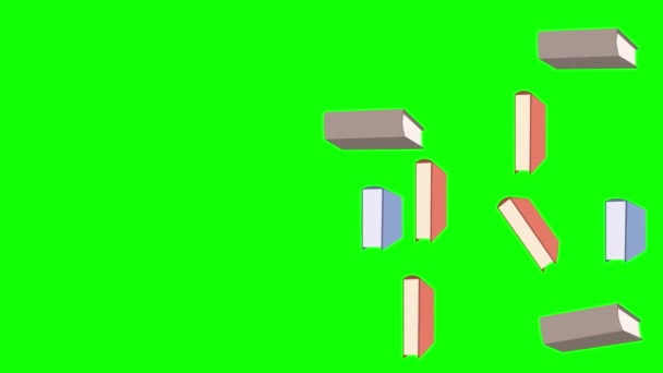 Animación vertical 2D de libros que caen en una tecla de croma de pantalla verde — Vídeo de stock