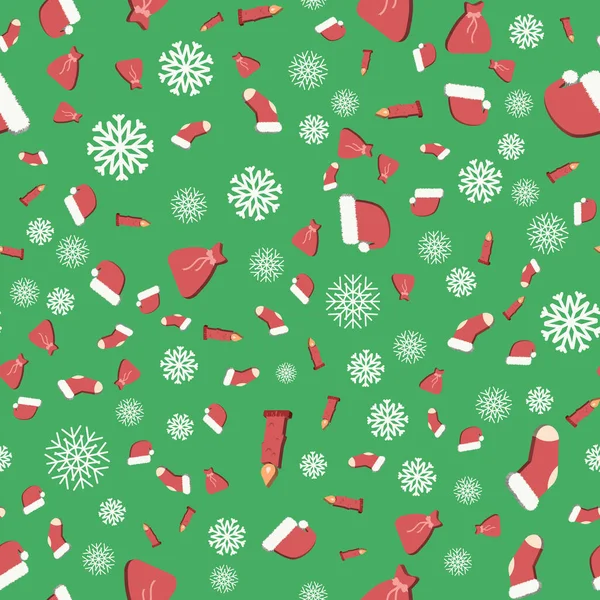 Yeşil arka planda kusursuz bir Noel şablonu. Yeni yıl şablonu posterler, kartlar, kumaşlar veya ambalaj kağıtları için uygun — Stok Vektör