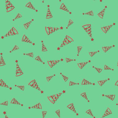 Kusursuz desenli kırmızı kurdelelerden yapılmış Noel ağacı. Yeni yıl vektör arkaplan illüstrasyonu