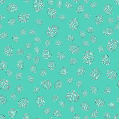 Turkuaz bir arka planda noel beyaz topları ile kusursuz tekrarlayan desen. Zarif minimalist yeni yıl duvar kağıtları, ambalaj kağıtları, duvar tasarımı