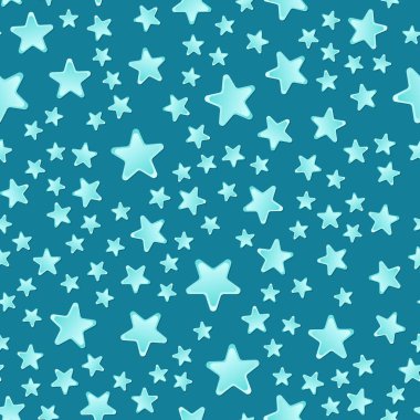 Mavi arka planda hacimli mavi yıldızlı 3 boyutlu pürüzsüz desen. Soyut yıldız arkaplanı. Vektör illüstrasyonu