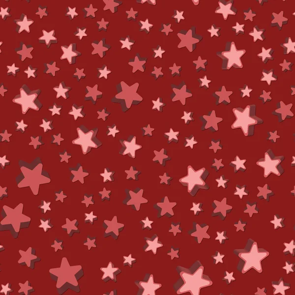 Modello senza cuciture 3D con stelle rosse volumetriche su uno sfondo rosso. Sfondo astratto stelle. Illustrazione vettoriale — Vettoriale Stock