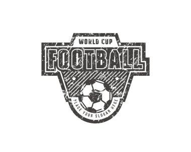 Futbol takımı için şablon amblemi. Grafik tasarım t-shirt için kaba tekstürlü. Siyah beyaz zemin üzerine yazdırma