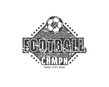 Futbol takımı için şablon amblemi. Grafik tasarım t-shirt için kaba tekstürlü. Siyah beyaz zemin üzerine yazdırma