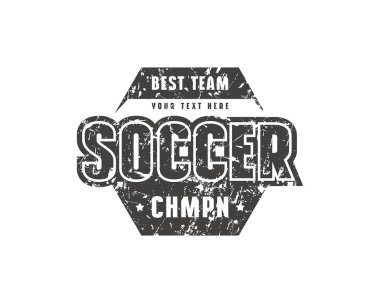 Altıgen şablon amblem futbol takımı için. Grafik tasarım t-shirt için kaba tekstürlü. Siyah beyaz zemin üzerine yazdırma