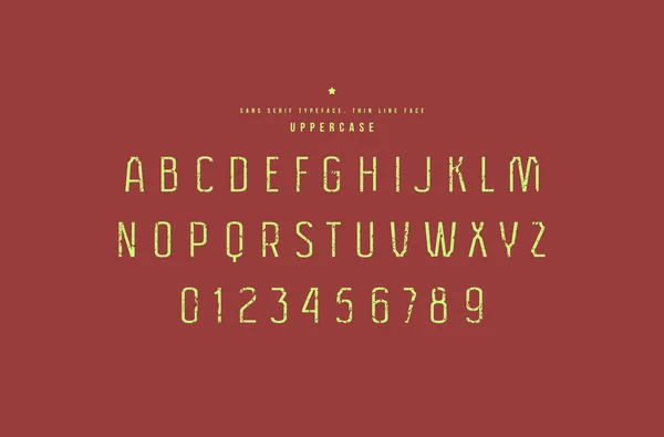 Original Sans Serif Font Thin Line Face Letters Numbers Rough — Stock Vector