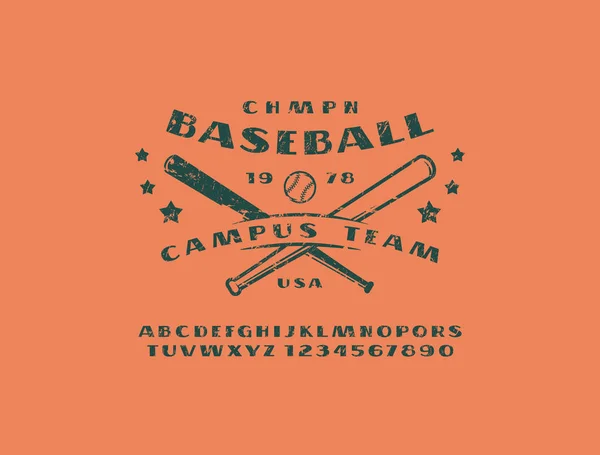Sans Serif Font Emblem Baseball Team Graphic Design Rough Texture — Stock Vector