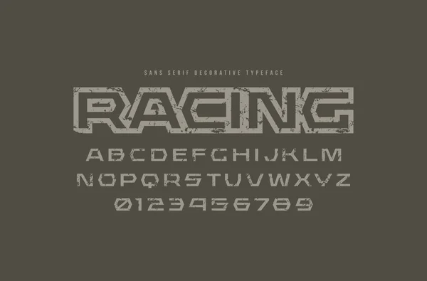 Geometric Sans Serif Fuente Estilo Sport Letras Números Con Textura — Vector de stock