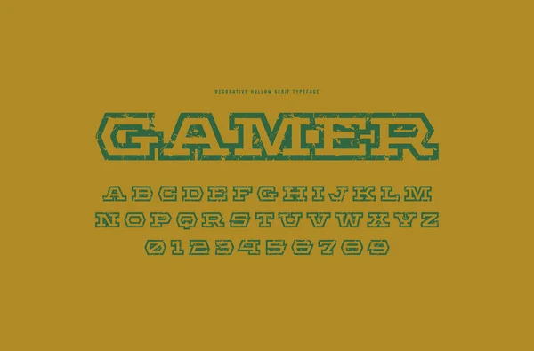 Hollow Plate Serif Font Futuristisk Stil Brev Numre Med Grov – stockvektor