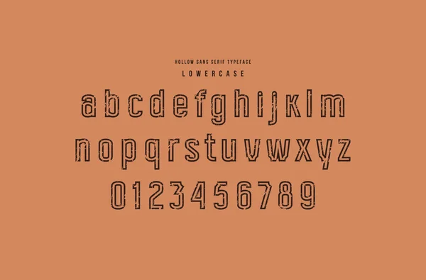 Fuente Original Hollow Sans Serif Letras Minúsculas Números Con Textura — Vector de stock