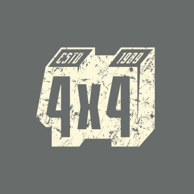 T-shirt için kaba tekstürlü off-road kulübü amblemi. Beyaz gri arka plan üzerinde yazdırma