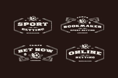 Bahis amblemi retro tarzı kümesi. Kaba doku ile tasarlayın. Beyaz siyah arka planda yazdırma