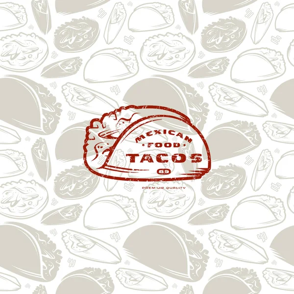 Seamless Pattern Emblem Mexican Restaurant Tostadas Burritos Tacos Image — Stock Vector