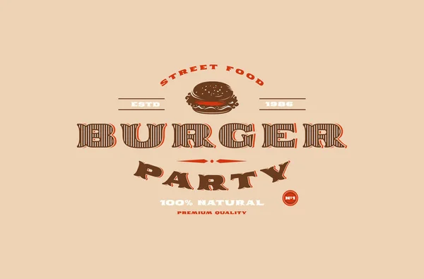 Lager Vektor Mall Burger Part Etikett Color Print Brun Bakgrund — Stock vektor