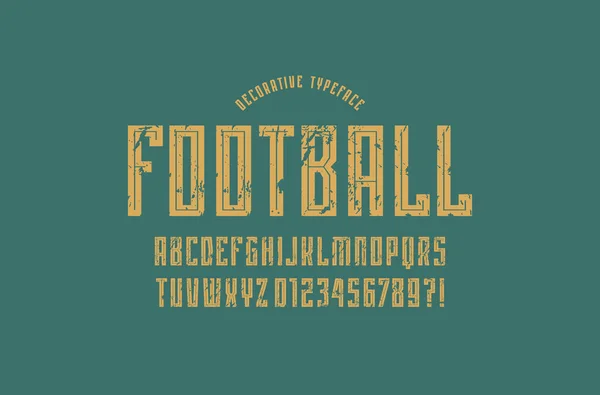 Decoratieve Smalle Schreefloze Lettertype Sport Stijl Letters Cijfers Met Ruwe — Stockvector