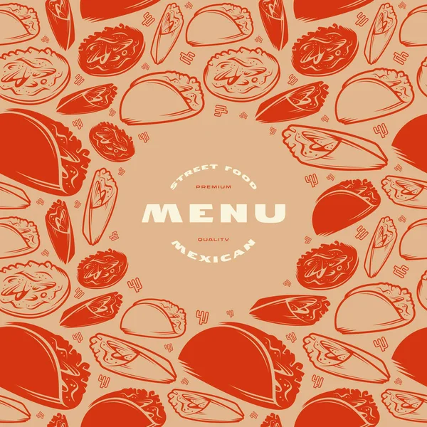 Étiquette Menu Mexicaine Cadre Avec Motif Imprimer Sur Fond Marron — Image vectorielle