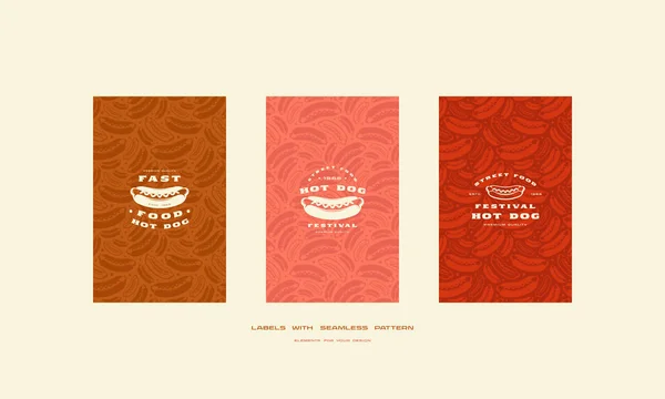 Menübezug Etikett Logo Und Nahtloses Muster Für Hot Dog Diner — Stockvektor