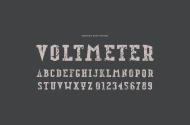 Serif yazı tipi askeri stilde levha. Harf ve rakam logo ve amblem tasarımı için kaba tekstürlü