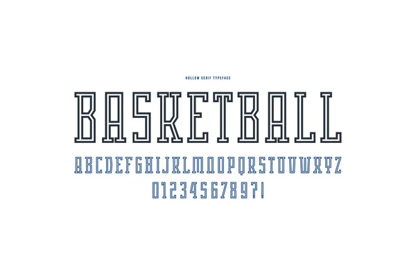 スポーツ スタイルの中空セリフ フォント 文字とロゴ エンブレムのデザイン番号 白い背景に分離 — ストックベクタ