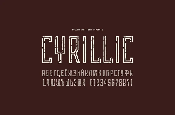 Cyrillic Narrow Sans Serif Fuente Estilo Sport Tipo Letra Hueco — Vector de stock