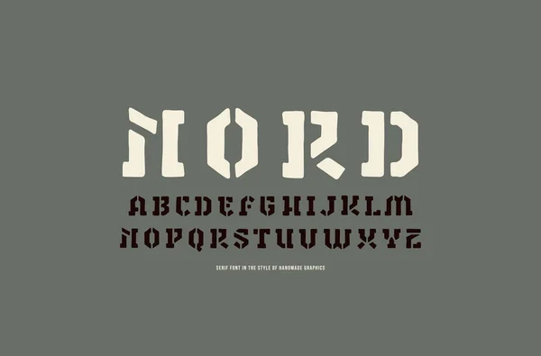 Stencil Plate Polices Serif Dans Style Graphiques Faits Main Lettres — Image vectorielle