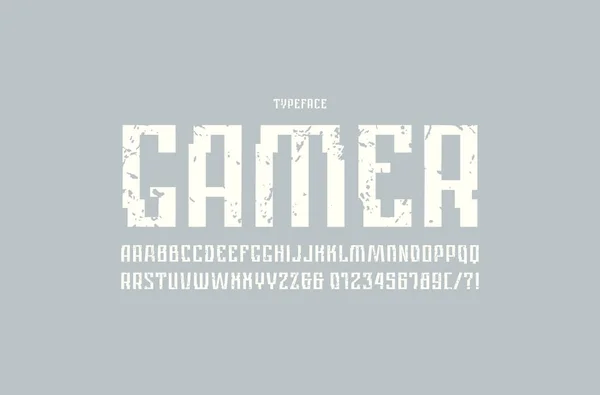 Narrow Sans Serif Fuente Estilo Cyber Letras Números Con Textura — Vector de stock