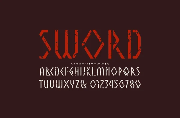 Stencil Plate Geometric Sans Serif Fuente Letras Números Con Textura — Vector de stock