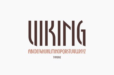 Şablon-plaka dar sans serif yazı tipi yeni Gotik tarzı. Harf logo ve etiket tasarımı için. Beyaz arka plan üzerinde izole
