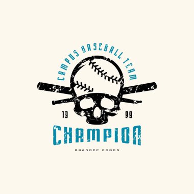 Etiket ve t-shirt tasarım için vintage doku ile beyzbol şampiyonu takım arması. Renk beyaz zemin üzerine yazdırma
