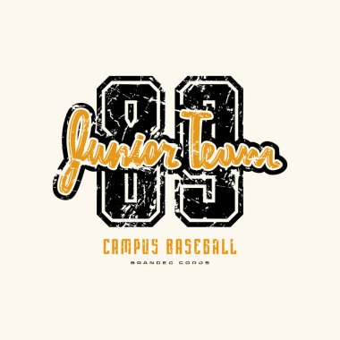Etiket ve t-shirt tasarım için vintage doku ile beyzbol genç takım arması. Renk beyaz zemin üzerine yazdırma