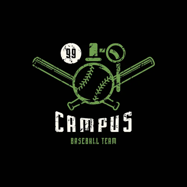 Emblem Campus Baseball Team Med Vintage Konsistens För Klistermärke Och — Stock vektor