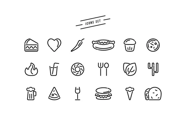 Set Fast Food Icons Thin Line Style Black Print White — Stock Vector