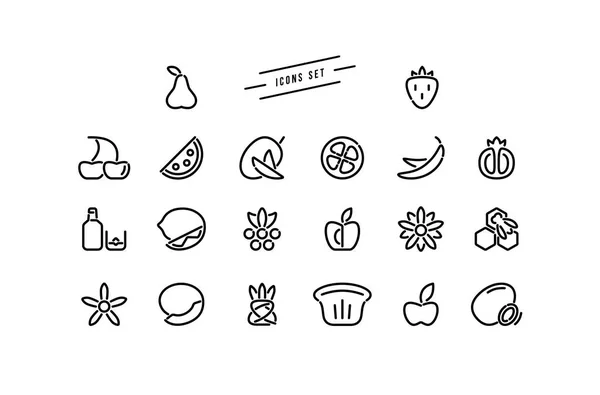 Set Fruit Dessert Icons Thin Line Style Black Print White — Stock Vector