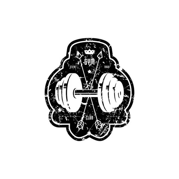 Gym Club Emblem Shirt Sticker Tag Graphic Design Dumbbell Image — Stock Vector